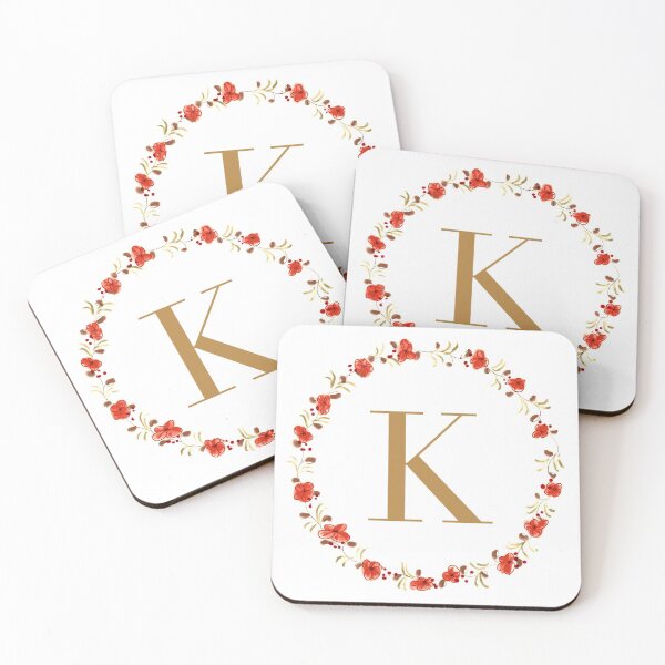 Item preview, Letter k monogram with red colored flowers and leaves designed and sold by Createlikeamom.
