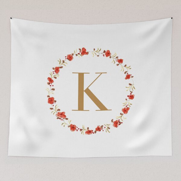 Item preview, Letter k monogram with red colored flowers and leaves designed and sold by Createlikeamom.