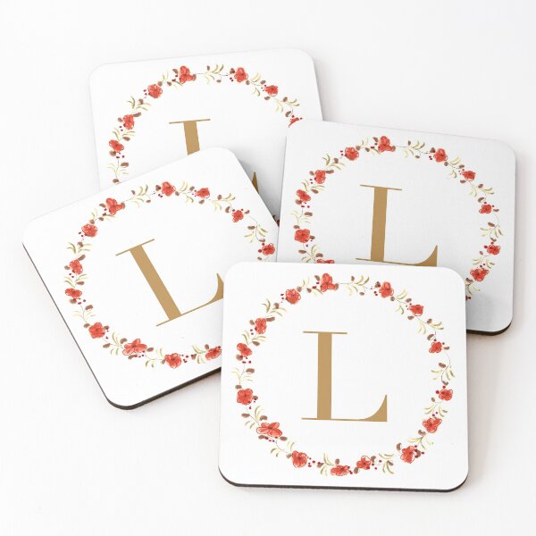 Item preview, Letter l monogram with red colored flowers and leaves designed and sold by Createlikeamom.