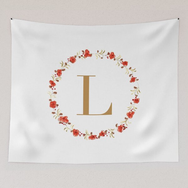 Item preview, Letter l monogram with red colored flowers and leaves designed and sold by Createlikeamom.