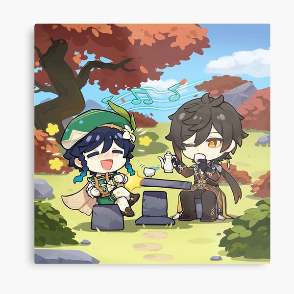 "Genshin Impact Official Artwork Venti and Zhongli Drinking Tea at Adepti's Table" Metal Print