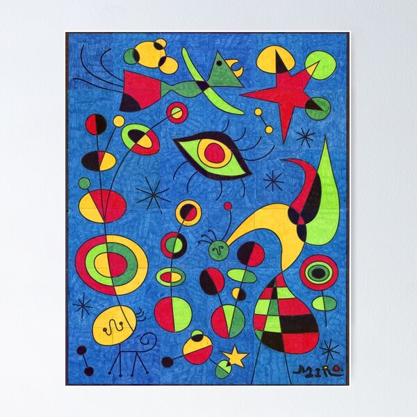 Desenho de figures and dog in front of the sun by joan miro para