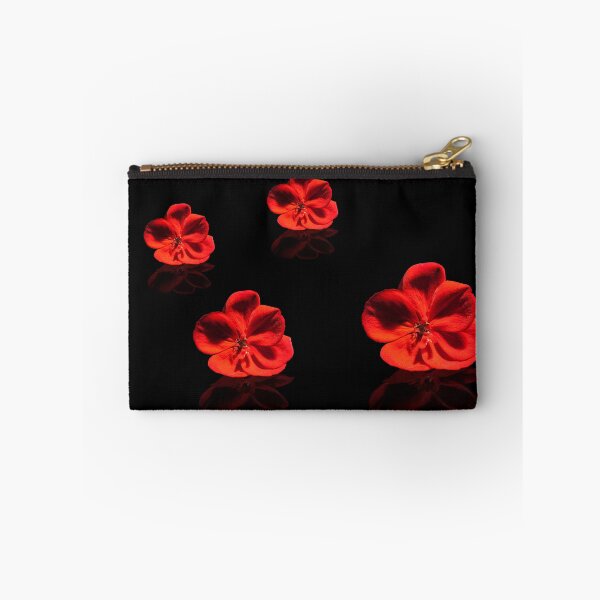 Item preview, Four Red Geranium Flowers on Black Background designed and sold by digoarpi.