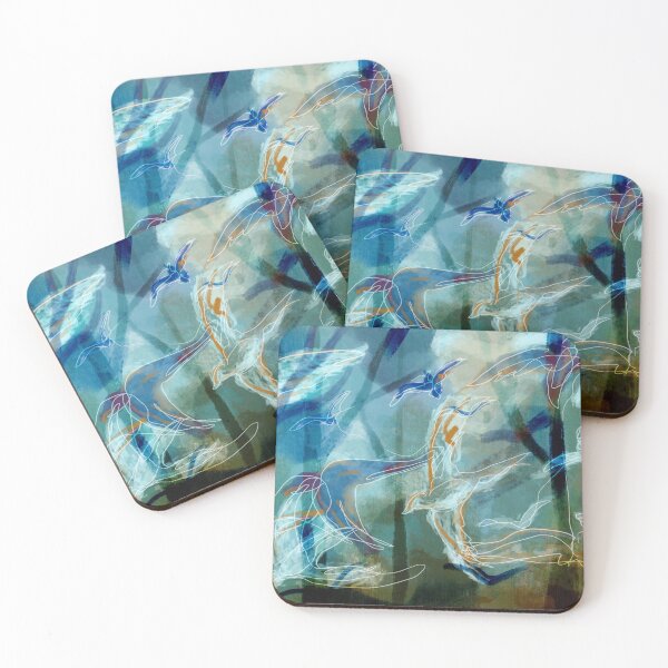 Item preview, Abstract migratory birds digital painting original canvas artwork designed and sold by rainartstudio.