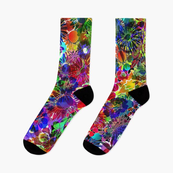 Item preview, Bright Rainbow Colorful Flower Garden dark Pattern designed and sold by Timeforplay.