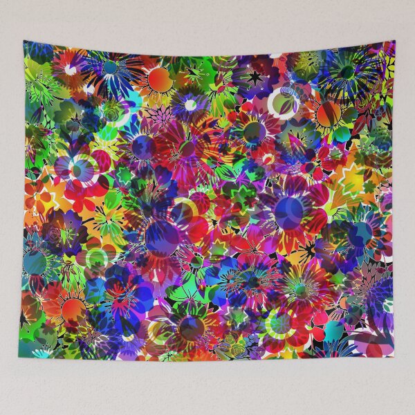 Item preview, Bright Rainbow Colorful Flower Garden dark Pattern designed and sold by Timeforplay.