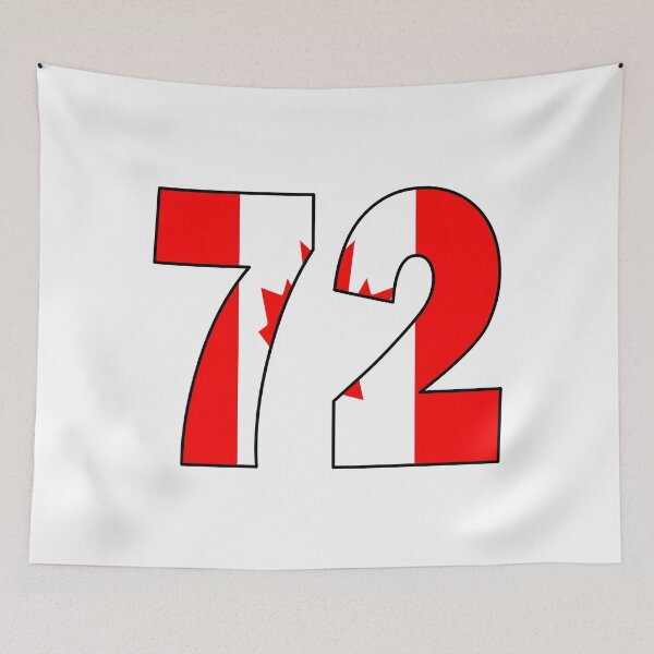 Item preview, Number 72 with Canadian flag on the background designed and sold by AllShirts21.