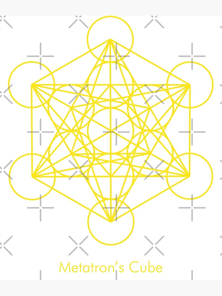 "Metatron's Cube Golden Yellow Font Geometric Form" Poster for Sale