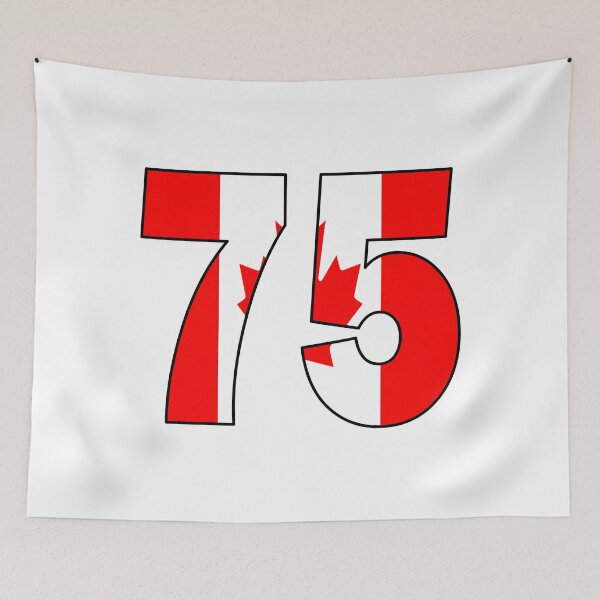 Item preview, Number 75 with Canadian flag on the background designed and sold by AllShirts21.
