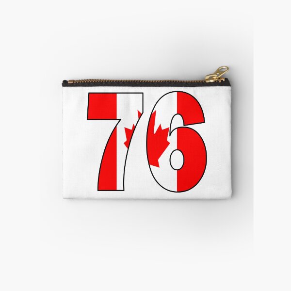 Artikelvorschau, Nummer 76 mit kanadischer Flagge im Hintergrund entworfen und verkauft von AllShirts21.