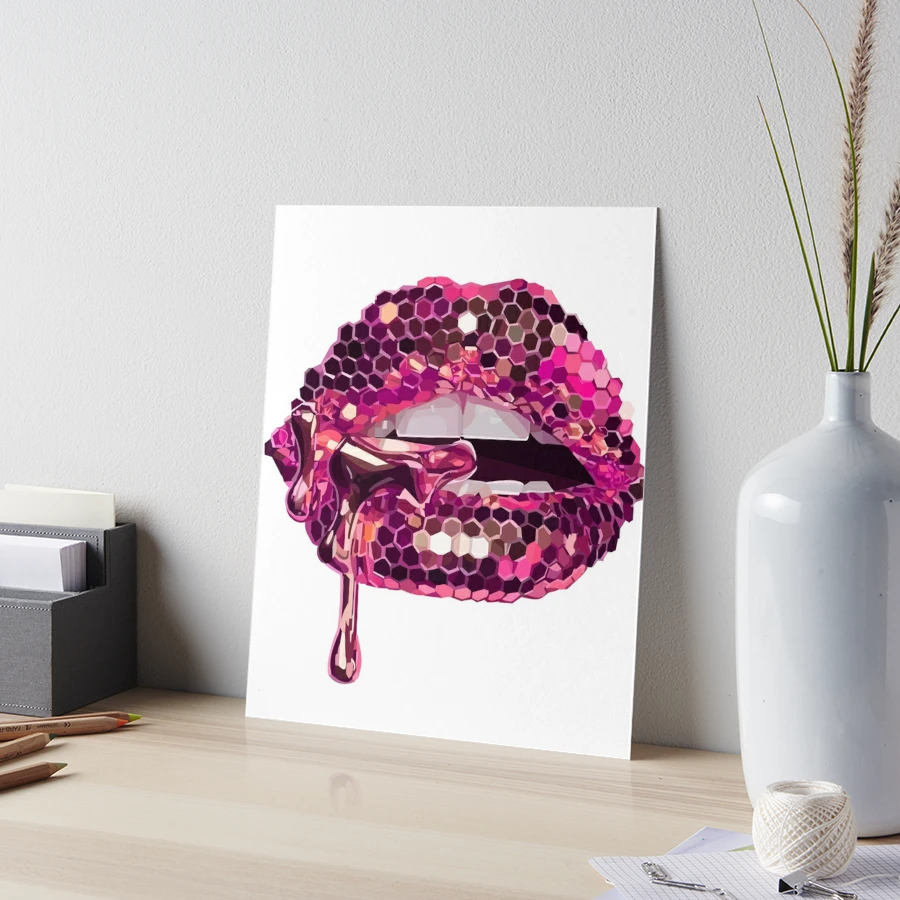 Pink Glitter Lips Art Board Print for Sale by twin-designs
