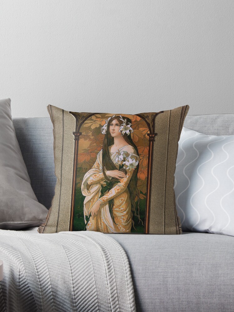 The Innocent Swan by Élisabeth Sonrel Alluring Art Nouveau Illustration 2 The Innocent Swan (Le Cygne; Innocence) by French Painter Élisabeth Sonrel (1874 - 1953) Decorative Art Print Throw Pillow