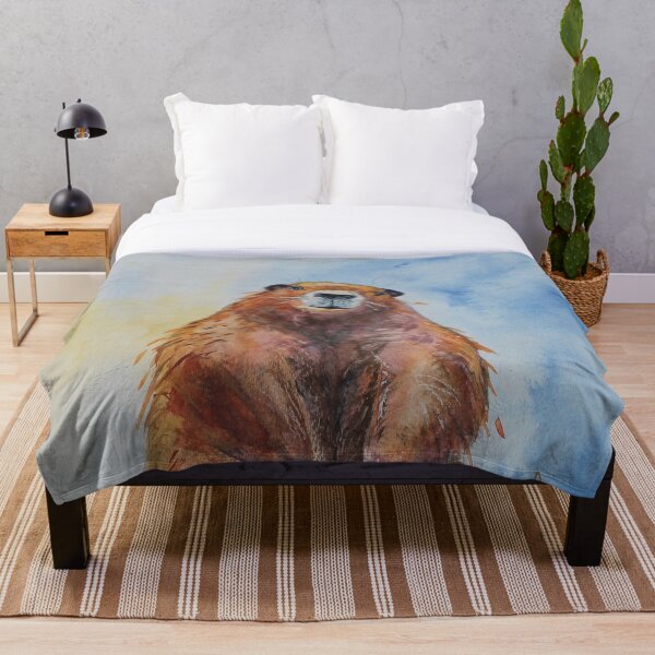Standing Groundhog Day, Marmot Gofer realistic Watercolour Throw Blanket