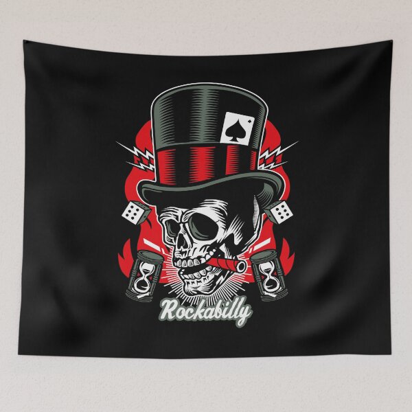 Item preview, Rockabilly Rock Skull Retro Classic Rock and Roll Bikers designed and sold by MemphisCenter.