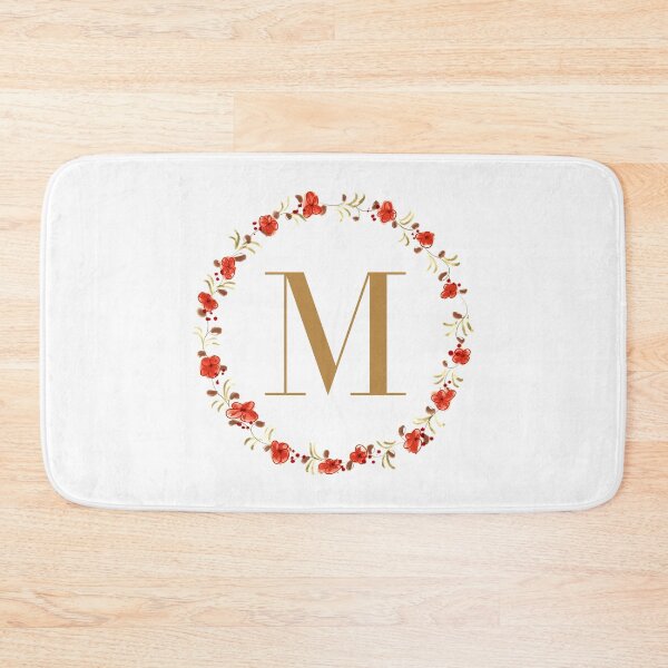 Item preview, Letter M monogram with red colored flowers and leaves designed and sold by Createlikeamom.