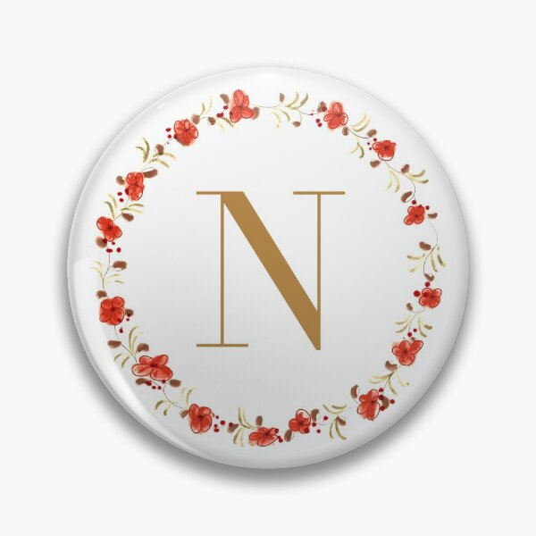 Item preview, Letter N monogram with red colored flowers and leaves designed and sold by Createlikeamom.