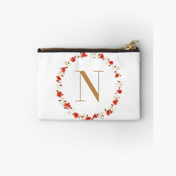 Item preview, Letter N monogram with red colored flowers and leaves designed and sold by Createlikeamom.