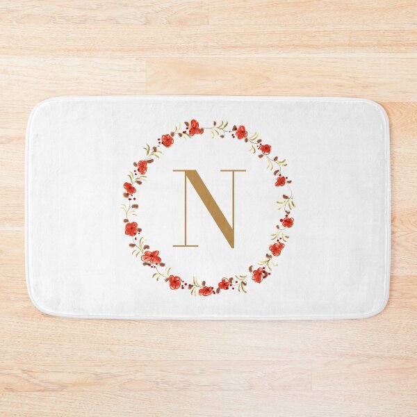 Item preview, Letter N monogram with red colored flowers and leaves designed and sold by Createlikeamom.