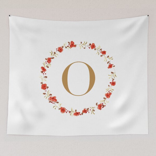 Item preview, Letter O monogram with red colored flowers and leaves designed and sold by Createlikeamom.