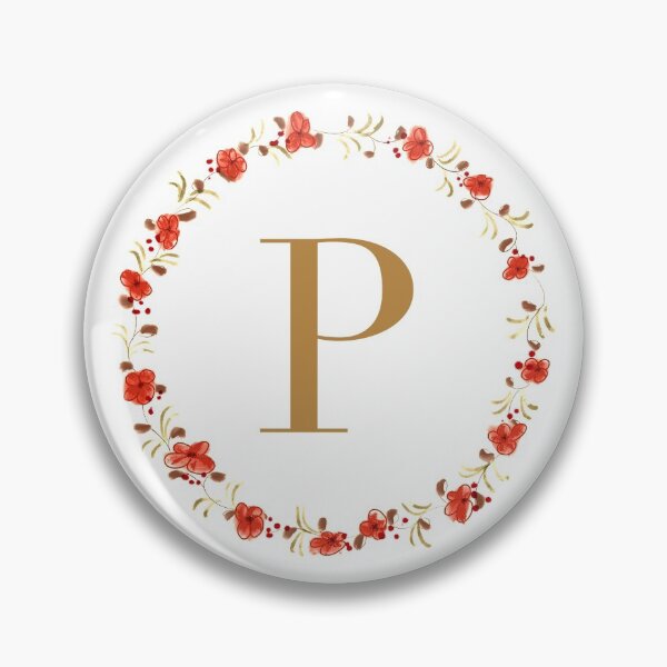 Item preview, Letter P monogram with red colored flowers and leaves designed and sold by Createlikeamom.