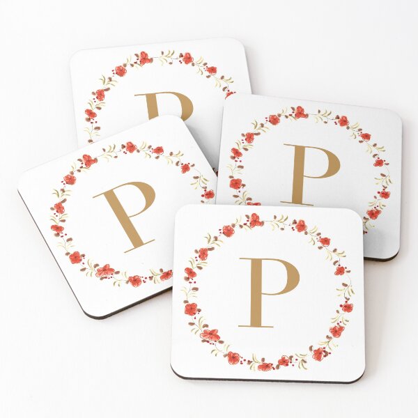 Item preview, Letter P monogram with red colored flowers and leaves designed and sold by Createlikeamom.