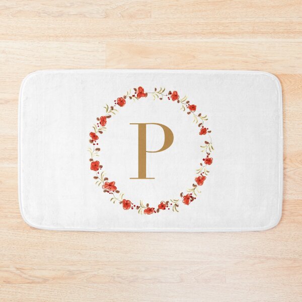 Item preview, Letter P monogram with red colored flowers and leaves designed and sold by Createlikeamom.