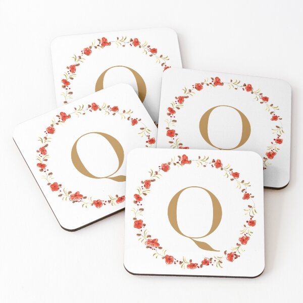 Item preview, Letter Q monogram with red colored flowers and leaves designed and sold by Createlikeamom.