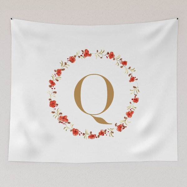 Item preview, Letter Q monogram with red colored flowers and leaves designed and sold by Createlikeamom.