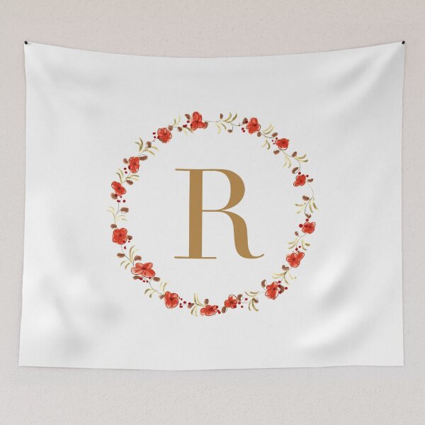 Item preview, Letter R monogram with red colored flowers and leaves designed and sold by Createlikeamom.