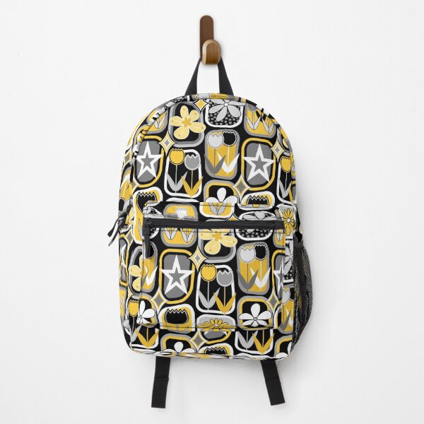 Item preview, Mid Century Modern Flowers in Rounded Boxes // Yellow, Gray, Black and White designed and sold by Elsy's Art.