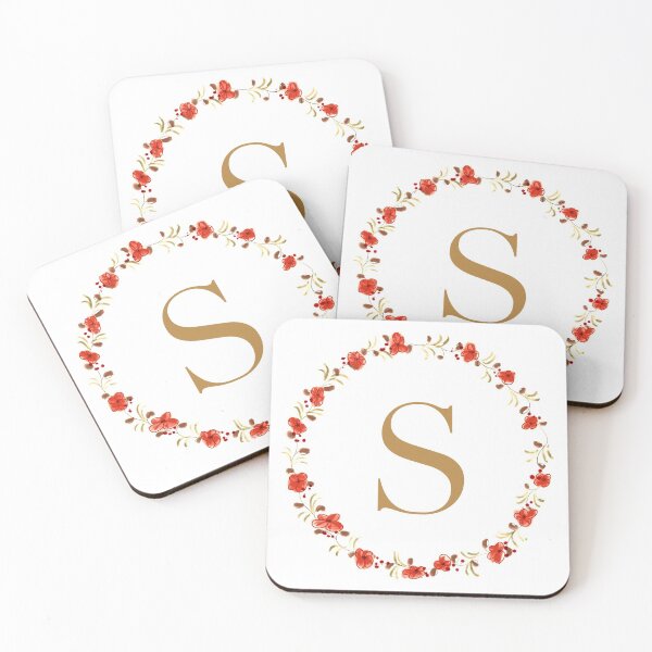 Artikelvorschau, Buchstabe S Monogramm mit roten Blüten und Blättern entworfen und verkauft von Createlikeamom.