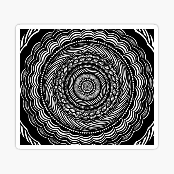 Black and White Swirled Mandala Design Pattern // Aesthetic Calming Meditation Gratitude Minimalistic Sticker