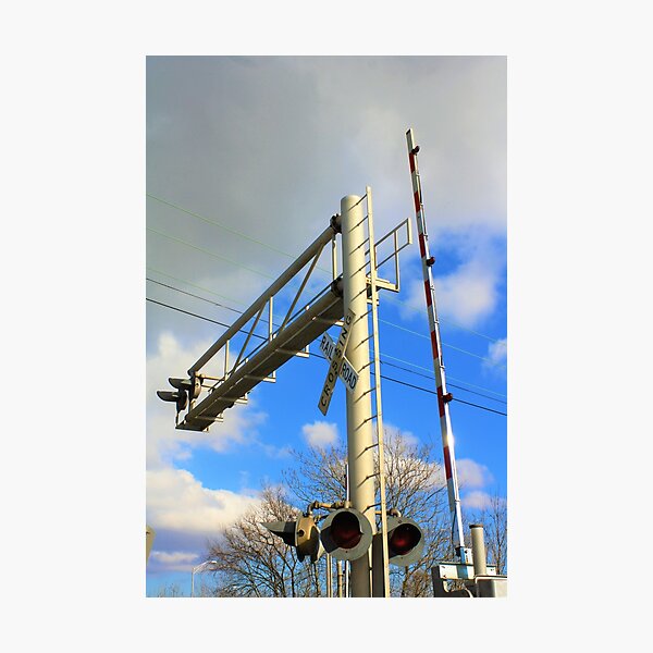 Item preview, Railroad Crossing With Blue Skies designed and sold by WHBPhotoArt.