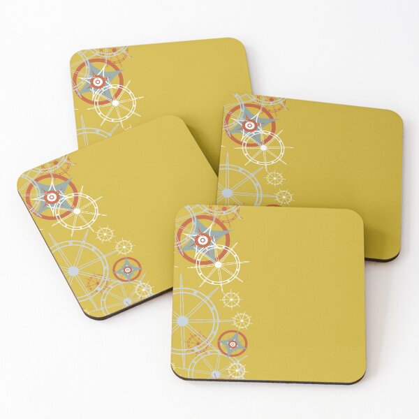 Item preview, Gears, ships steering wheel, compass rose fun designs on yellow background designed and sold by Meg M Studio.