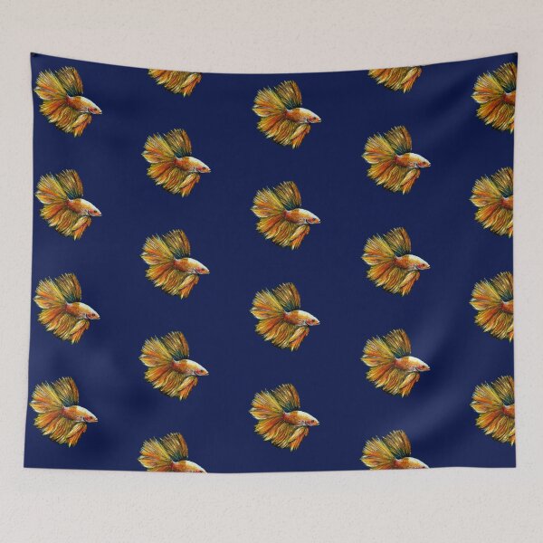 Item preview, Golden Siamese Fighting Fish (Blue Background) designed and sold by Sarah Girard.