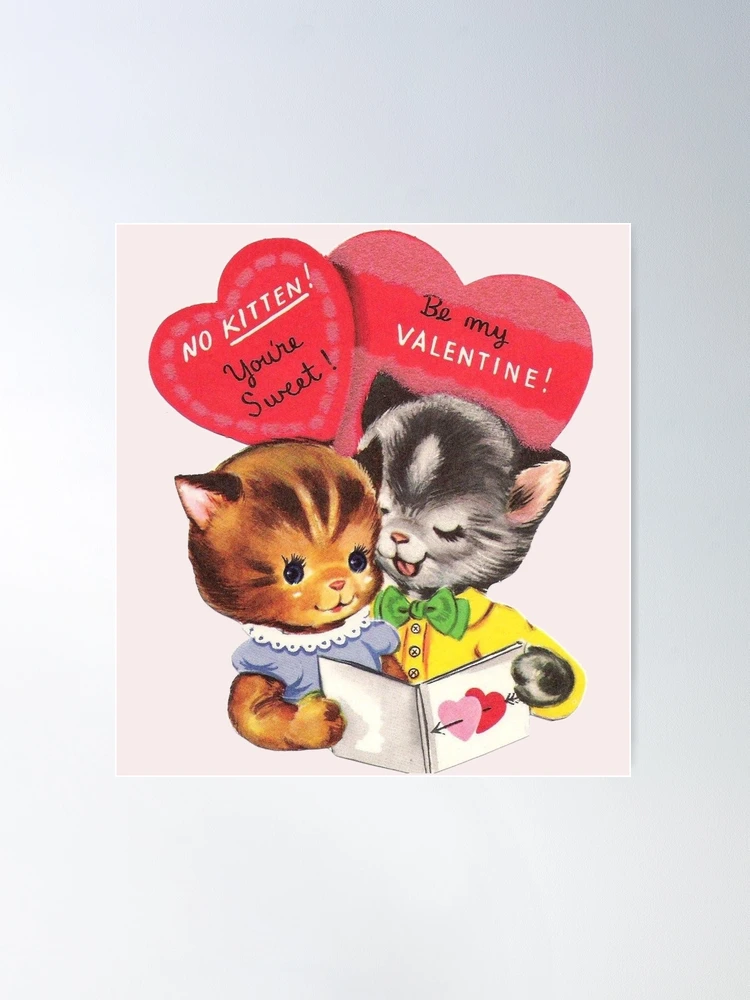 Let’s cuddle Shoe and Kitten Vintage Valentine’s Day Card | Poster