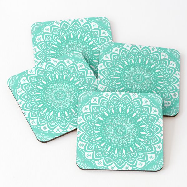 Item preview, Aqua Seafoam Green Blue and White Mandala // Simple Minimalistic Pretty Mandala Design Pattern Zentangle designed and sold by AEJdesign.