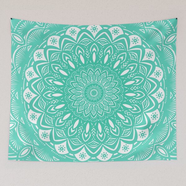 Item preview, Aqua Seafoam Green Blue and White Mandala // Simple Minimalistic Pretty Mandala Design Pattern Zentangle designed and sold by AEJdesign.
