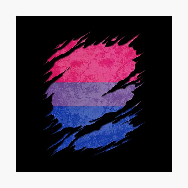 Bisexual Pride Flag Ripped Reveal Photographic Print By Valador 9974