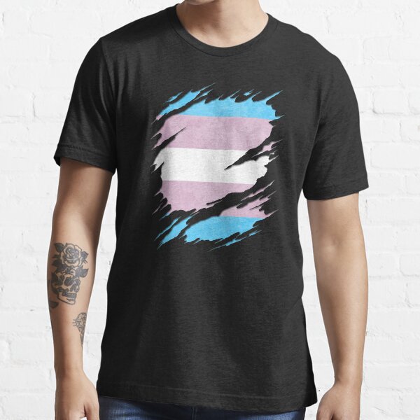 Transgender Pride Flag Ripped Reveal Essential T-Shirt