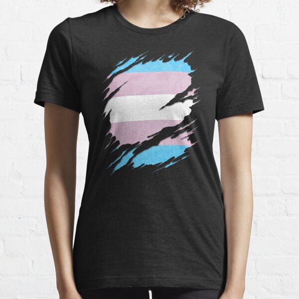 Transgender Pride Flag Ripped Reveal Essential T-Shirt