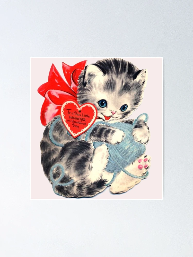 Vintage Valentines Card Die-Cut Cats To A Sweet Little Girl On Valentines  Day