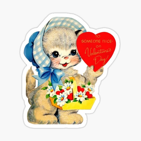 Cat Vintage Valentine's Day Card  Sticker for Sale by Pinkmagenta