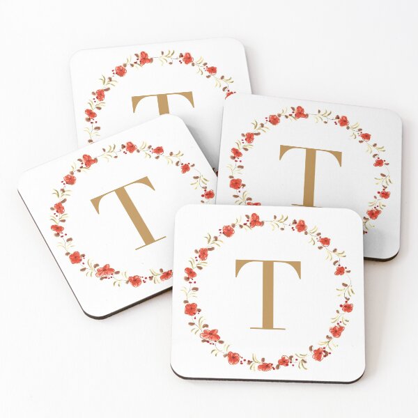 Item preview, Letter T monogram with red colored flowers and leaves designed and sold by Createlikeamom.