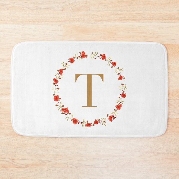 Item preview, Letter T monogram with red colored flowers and leaves designed and sold by Createlikeamom.