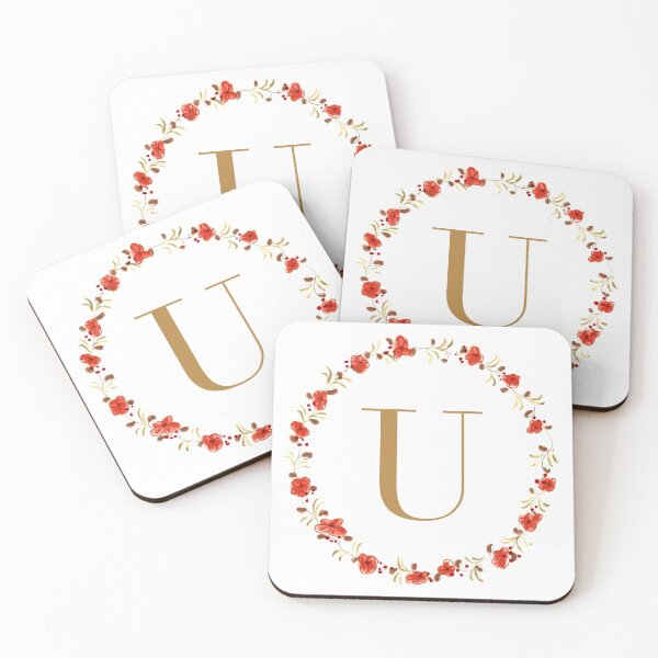 Item preview, Letter U monogram with red colored flowers and leaves designed and sold by Createlikeamom.