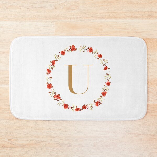 Item preview, Letter U monogram with red colored flowers and leaves designed and sold by Createlikeamom.