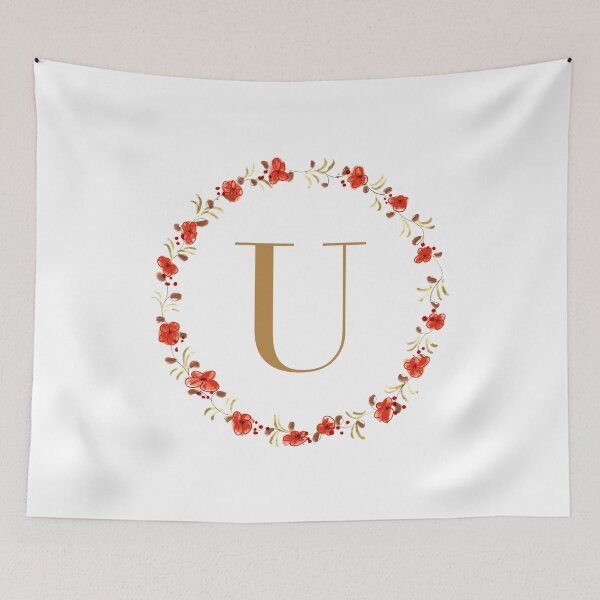 Item preview, Letter U monogram with red colored flowers and leaves designed and sold by Createlikeamom.