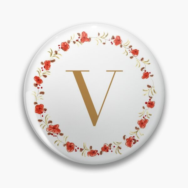 Item preview, Letter V monogram with red colored flowers and leaves designed and sold by Createlikeamom.