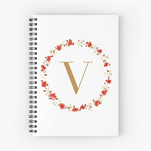 Artikelvorschau, Buchstabe V Monogramm mit roten Blüten und Blättern entworfen und verkauft von Createlikeamom.